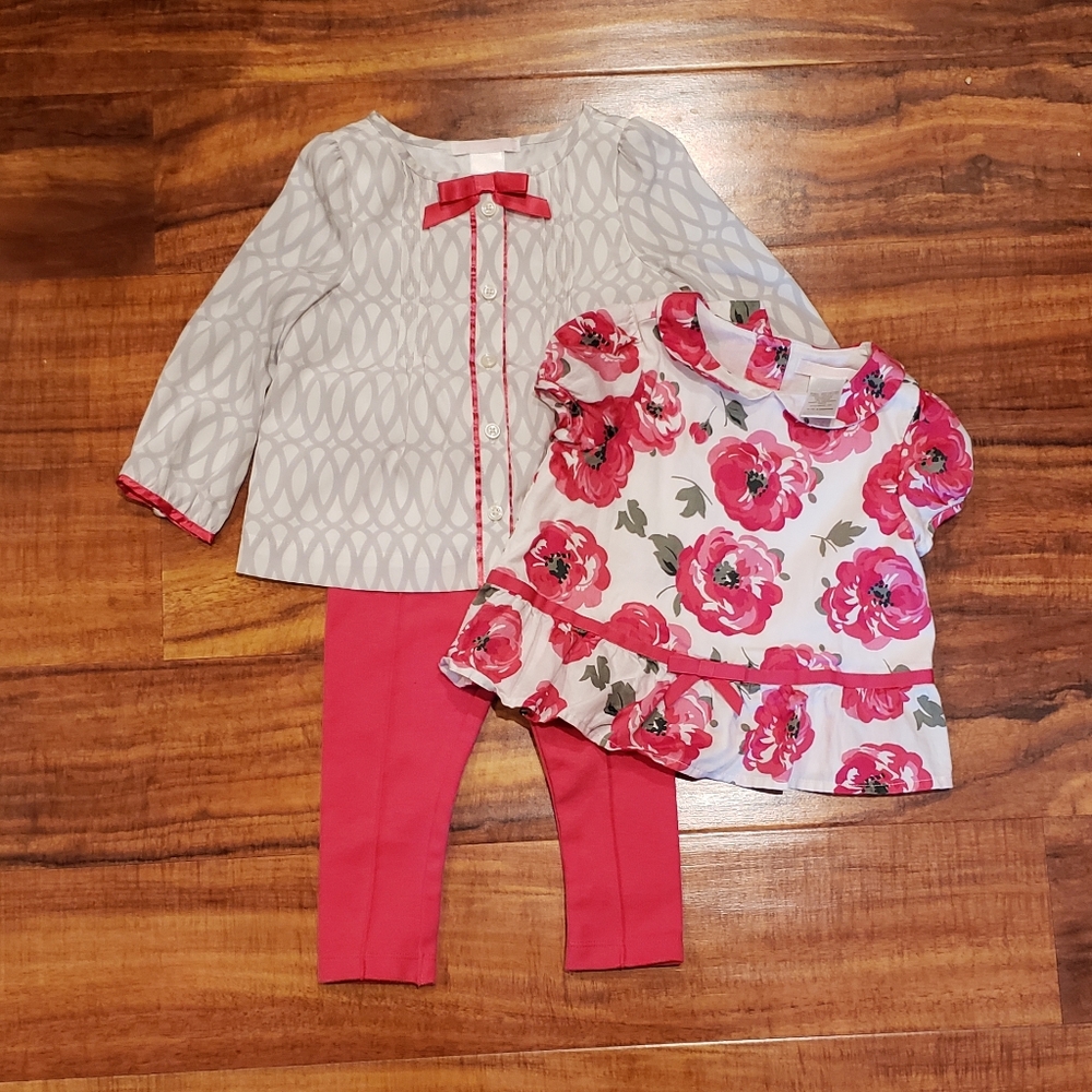 Janie and Jack EUC 12-18 months geometric blouse, floral Blouse and ponte pants